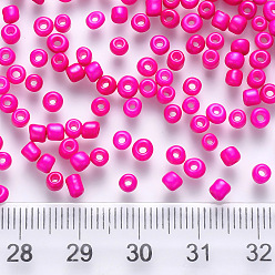 Fuchsia 6/0 Baking Paint Glass Round Seed Beads, Fuchsia, 4~5x3~4mm, Hole: 1~2mm, about 4500pcs/pound