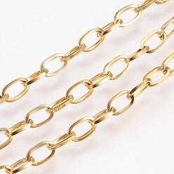 Золотой Ионное покрытие (ip) ручная работа 304 кабельные цепи из нержавеющей стали, несварные, с катушкой, Плоско-овальные, золотые, 6.8x4x0.8 мм, около 32.8 футов (10 м) / рулон