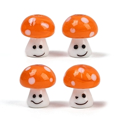 Оранжевый Бусины лэмпворк , гриб смайлик, оранжевые, 16x14 мм, отверстие : 1.8 мм