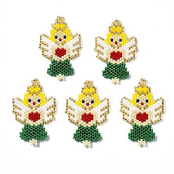 Yellow MIYUKI & TOHO Japanese Seed Beads, Handmade Pendants, Loom Pattern, Fairy, Yellow, 37x22.5x2mm, Hole: 1.8mm
