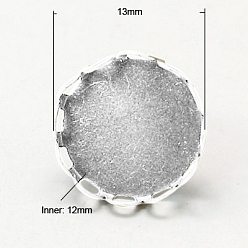 Silver Brass Stud Earring Settings, Silver, 13mm, Tray: 12mm, Pin: 0.6mm thick