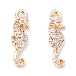 Light Gold Стойка металлическая латунная микропрофилированная кубическая циркония подвески, долговечный, морской конек, золотой свет, 15.5x4.5x2 мм, отверстие : 1.4 мм