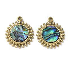 Настоящее золото 18K 304 Подвески из нержавеющей стали с покрытием из натуральной раковины пауа/белой раковины методом ионного напыления (IP), плоско-круглые, реальный 18 k позолоченный, 19.5x17x2.5 мм, отверстие : 1.5 мм