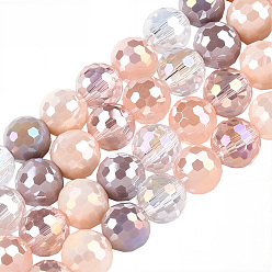 Фора 4 нити гальванопокрытие стеклянные бусины нити, граненые, круглые, оранжевые, 8 мм, отверстие : 1.4 мм, около 50~51 шт / нитка, 14.33''~14.69'' (36.4~37.3 см)