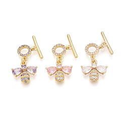 (52) Непрозрачная лаванда Золотистые латунные застежки-кнопки с микропаве из циркония, без никеля , со стеклом, пчела, разноцветные, 23 мм, бар: 15x5 mm, отверстие : 1.2 мм, Кольцо: 10.5x10x2 mm, отверстие : 1.2 мм