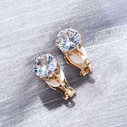 Плоский Круглый Клипсы из сплава силикона, со стеклянными стразами, золотые, плоско-круглые, 15x8x16 мм