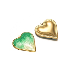 Зеленый лайм Из нержавеющей стали эмаль подвески, сердце, золотые, зеленый лайм, 31x29 мм, отверстие : 2 мм