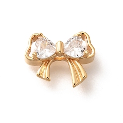 Настоящее золото 18K Латунные микро проложить кубического циркония бусы, без кадмия, без никеля и без свинца, бантом, реальный 18 k позолоченный, 10x13x5 мм, отверстие : 2 мм