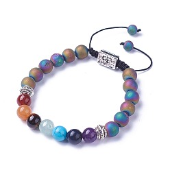 Натуральный Агат Чакра ювелирные изделия, браслеты из бисера натурального и синтетического смешанного камня, с естественным агата, Результаты сплава и нейлоновый шнур, прямоугольник с символом ом, 2 дюйм ~ 3 дюйм (5.2~7.6 см)