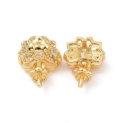 Real 18K Gold Plated Brass Flower Cup Peg Bails, with Cystal Rhinestones, Real 18K Gold Plated, 13x10x5.2mm, Pin: 1mm