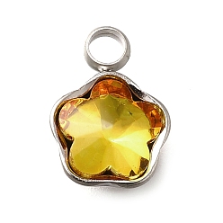 Свет Топаз 304 подвески из нержавеющей стали, со стразами, цвет нержавеющей стали, звезда, светлый топаз, 10x7.5x4 мм, отверстие : 1.8 мм