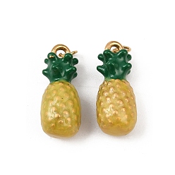 Ананас 304 нержавеющей стальной эмали подвески, ионное покрытие (ip), реальный 18 k позолоченный, с целью перехода в кольце, ананас, 18.5x7.5 мм, отверстие : 3 мм