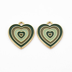 Темно-Зеленый Подвески из легкого сплава золота с эмалью, без кадмия и без свинца, сердце, темно-зеленый, 21.5x18.5x1.5 мм, отверстие : 2 мм