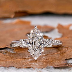 Платина Кольца из латуни с микропаве, прозрачные кольца с кубическим цирконием, лошадиный глаз , платина, размер США 9 (18.9 мм)