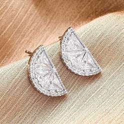 Платина Серьги-гвоздики из латунного микро-паве, стойки покрытие, долговечный, без свинца и без кадмия, лимон, платина, 15.5x8 мм