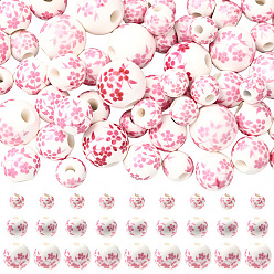 Бледно-Розовый 3 стили фарфоровых бусин ручной работы с принтом, круглые, розовый жемчуг, 6~10 мм, отверстие : 2~3 мм