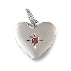 Темно-Красный 925 Прозрачное серебро с микропаве из прозрачного кубического циркония, сердце, с целью перехода в кольце, платина, темно-красный, 10x10.5x1.5 мм