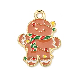 Gingerbread Man Новогодняя тема сплава эмали подвески, золотой свет, Колобок, 23x17x1.2 мм, отверстие : 2 мм