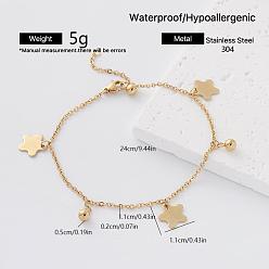 Flower Summer Beach 304 Stainless Steel Charm Anklets for Women, Golden, Flower, 9-1/2 inch(240mm)