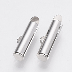 Platinum Brass Slide On End Clasp Tubes, Slider End Caps, Platinum, 6x16x4mm, Hole: 1x3mm, Inner Diameter: 3mm