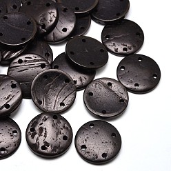 Coconut Brown Dyed Flat Round 4-Hole Coconut Buttons, Prussian Blue, 30x4~6mm, Hole: 3mm