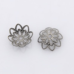 Черный Цвет Металла Латунные причудливые шапочки для бус, без свинца и без никеля , цветок, металлический черный , 10x4 мм