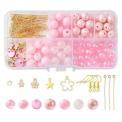 Pink DIY Round Acrylic & Alloy Dangle Earring Making Kit, Pink, 10mm, Hole: 2mm