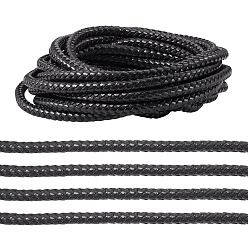 Black 5M 8-Ply Imitation Leather Braided Cord, Round, for DIY Craft, Black, 8~8.5mm, about 5.47 Yards(5m)/Set