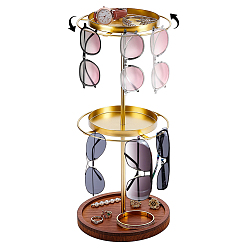 Золотой Деревянные с железными настольные подставки для ювелирных изделий, плоско-круглые, золотые, 17x40 см