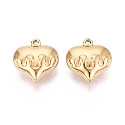 Настоящее золото 18K 304 из нержавеющей стали сердце кулоны, ионное покрытие (ip), реальный 18 k позолоченный, 21x20x9 мм, отверстие : 1.8 мм