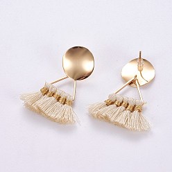 Weiß Ohrstecker aus Polycotton (Polyester-Baumwolle) mit Quaste, mit Messing-Zubehör, weiß, 39~42 mm, Stift: 0.7 mm