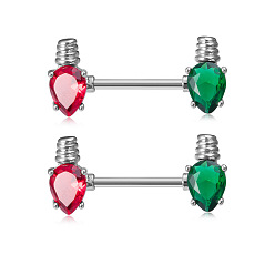Изумруд 304 Кольца для сосков из нержавеющей стали со стразами, цвет нержавеющей стали, изумруд, 14 мм