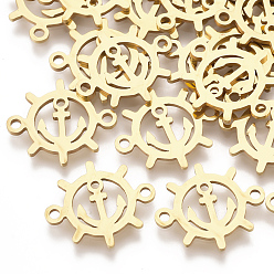 Golden 201 Stainless Steel Links connectors, Laser Cut Links, Helm with Anchor, Golden, 17.5x15x1mm, Hole: 1.6mm