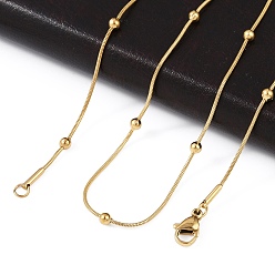 Золотой 304 нержавеющей стали круглого змея цепи ожерелья, с круглыми шариками и омаров коготь застежками, золотые, 16.53 дюйм (42 см), 1 мм