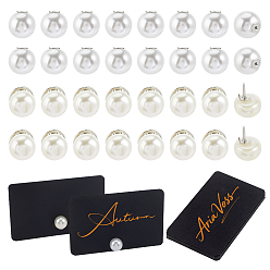 Noir 20pièces épingle à perle en plastique ABS, Fermoirs d'épingles à revers en laiton pour vêtements et pulls, demi-tour, avec 20 pièces de boucles d'oreilles en plastique imitation perle et des cartes en papier vierges, noir, 12mm