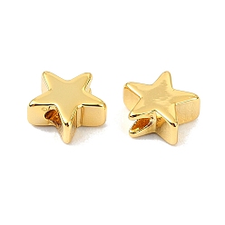 Chapado en Oro Real 18K Cuentas de latón shegrace, estrella, sin cadmio y níque y plomo, larga duración plateado, real 18 k chapado en oro, 6x6.5x3 mm, agujero: 0.8~1.2 mm
