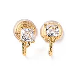 Настоящее золото 18K Фурнитура для ушей из латуни с микропаве из кубического циркония, с петлей, долговечный, без никеля , реальный 18 k позолоченный, 15.5x9 мм, отверстие : 1.5 мм, площади: 8x6 mm