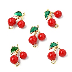 Вишня 5 шт. латунные эмалевые соединители из огнеупорного кирпича, фруктовые ссылки, золотые, вишня, 16x11x6 мм, отверстие : 1.6 мм