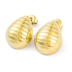 Real 14K Gold Plated Ion Plating(IP) 304 Stainless Steel Stud Earrings for Women, Stripe Teardrop, Real 14K Gold Plated, 20x16mm
