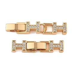 Real 18K Gold Plated SHEGRACE Brass Micro Pave Clear Cubic Zirconia Fold Over Claps, H-Shaped, Cadmium Free & Lead Free & Nickel Free, Long-Lasting Plated, Real 18K Gold Plated, 32mm, Hole: 1mm