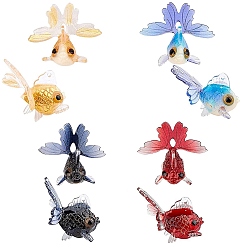 (52) Непрозрачная лаванда Подвески из ацетата целлюлозы (смолы), 3 d распечатано, имитация золотой рыбки, разноцветные, 16~18x28~29x25~27 мм, отверстие : 1 мм, 4 цветов, 2 шт / цвет, 8 шт