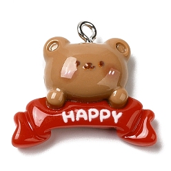 Медведь Рождественские подвески из непрозрачной смолы, с платиновыми тоновыми железными петлями, медведь, 22x24.5x7 мм, отверстие : 2 мм