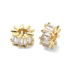 Настоящее золото 18K Покрытие стойки латунь микропаве прозрачные кубические циркониевые бусины, долговечный, без свинца и без кадмия, колонка, реальный 18 k позолоченный, 8.5x4.5 мм, отверстие : 3.3 мм