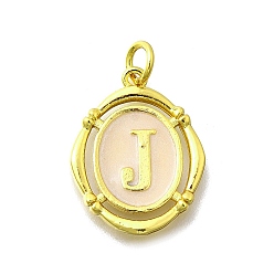 Letter J Латунные подвески, с эмалью, овальный с буквой, реальный 18 k позолоченный, с целью перехода в кольце, буква J, 20x15~15.5x2 мм, отверстие : 3.5 мм