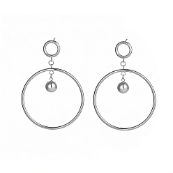Нержавеющая Сталь Цвет 304 из нержавеющей стали болтаться серьги, круглые, цвет нержавеющей стали, 62x43 мм