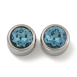 Кадет Синий 304 нержавеющая сталь с 9 стеклянными бусинами-стразами, плоско-круглые, платина, кадетский синий, 8x6.5 мм, отверстие : 1.8 мм