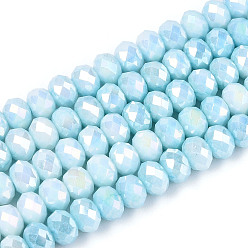 Светло-Голубой Антикоррозийные гальванические стеклянные бусины рондель, имитация драгоценных камней, с покрытием AB цвета, граненые, Небесно-голубой, 5.5~6x3.2~4 мм, отверстие : 1 мм, около 90~91 шт / нитка, 15~15.16'' (38.1~38.5 см)