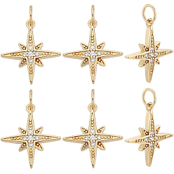 Настоящее золото 18K 10 Подвески из латуни с микро-паве класса AAA с кубическим цирконием, долговечный, звезда, без кадмия, без никеля и без свинца, реальный 18 k позолоченный, 16x14x2 мм, отверстие : 3 мм