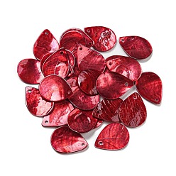 (123L) Белый крем непрозрачный блеск Подвески из натуральных ракушек акойя, окрашенные распылением, слезинки, огнеупорный кирпич, 19.5~20x14.5~15x2 мм, отверстие : 1.5 мм