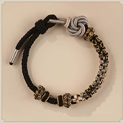 Черный Браслеты ручной вязки из полиэстера и вощеной ткани для мужчин и женщин, узел, чёрные, внутренний диаметр: 2-3/8 дюйм (6 см)